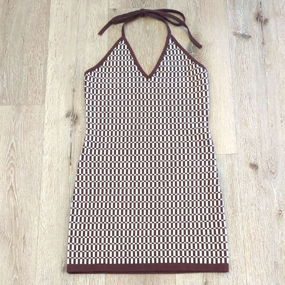 Thalassa Cotton Candy Vibe Autumn Harvest Fall Brown and White Halter Dress